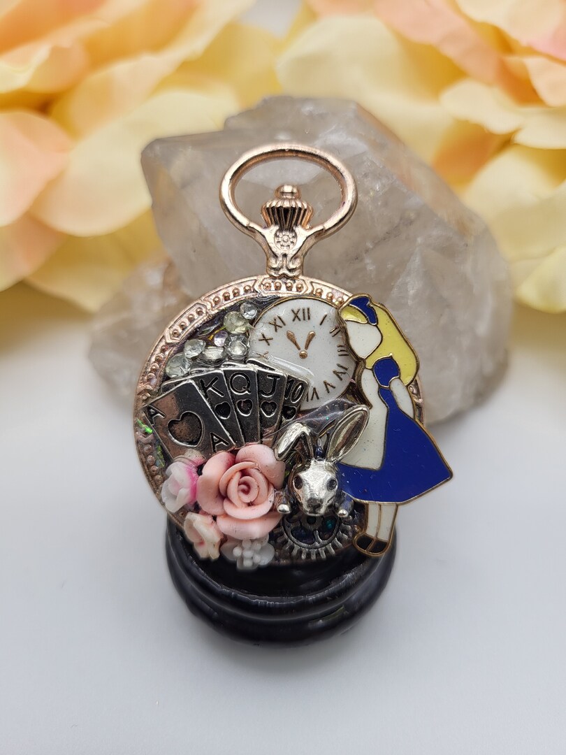 Rosegold pocket watch, little girl in blue with her This fun little piece can be made into a necklace or MakerPlace by Michaels